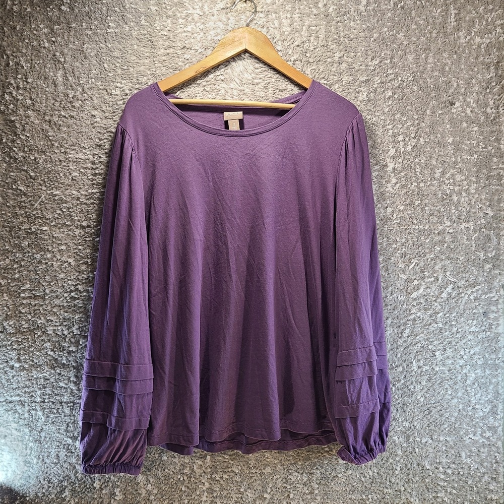 Chico's Women Long Sleeve Blouse Cotton Modal Size 3, XL Purple Cozy Soft